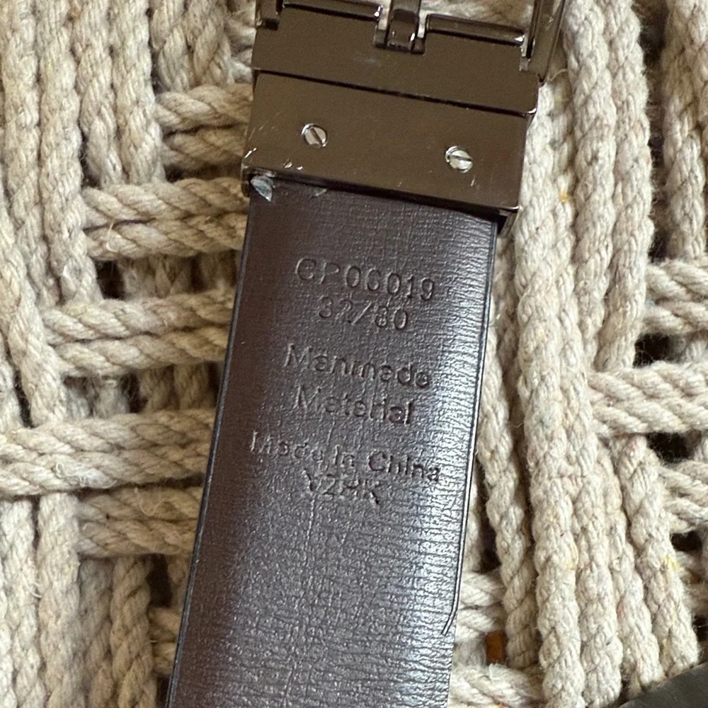 Perry Ellis Men's Faux Black Leather Belt Size 32 Silver Tone Buckle
